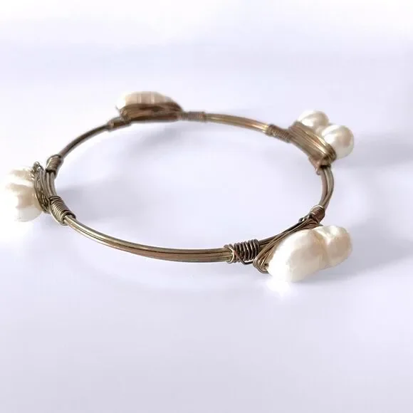 Freshwater Pearl Wire Wrapped Bangle Bracelet - Picture 4 of 5